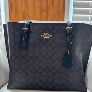 Coach Dark Brown Signature Tote with Black Handles